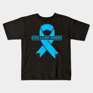 Asthma Allergy Awareness month Light Blue Ribbon Kids T-Shirt